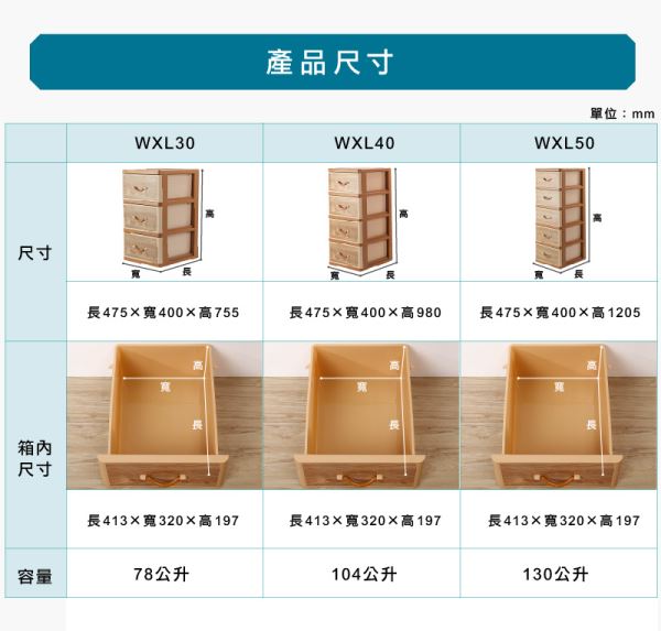 橡木層櫃(WXL)尺寸