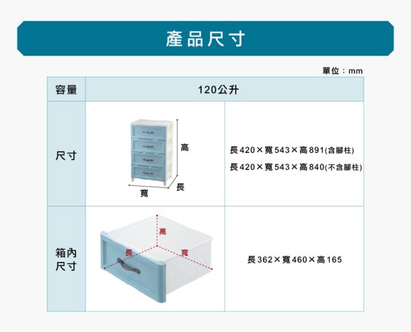 特大藍桂坊收納櫃-四層(SG640)尺寸