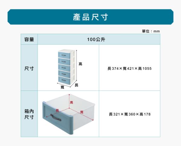 藍桂坊收納櫃-五層(SG500)尺寸