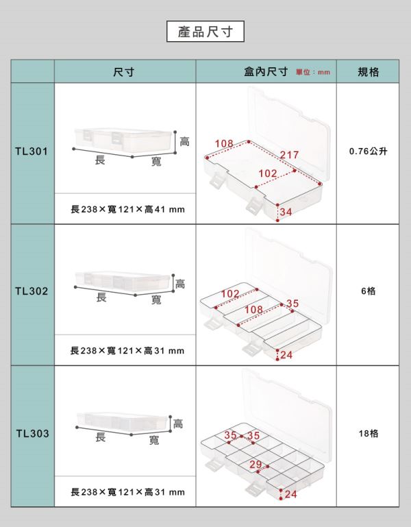 通通集合長型盒(TL)尺寸