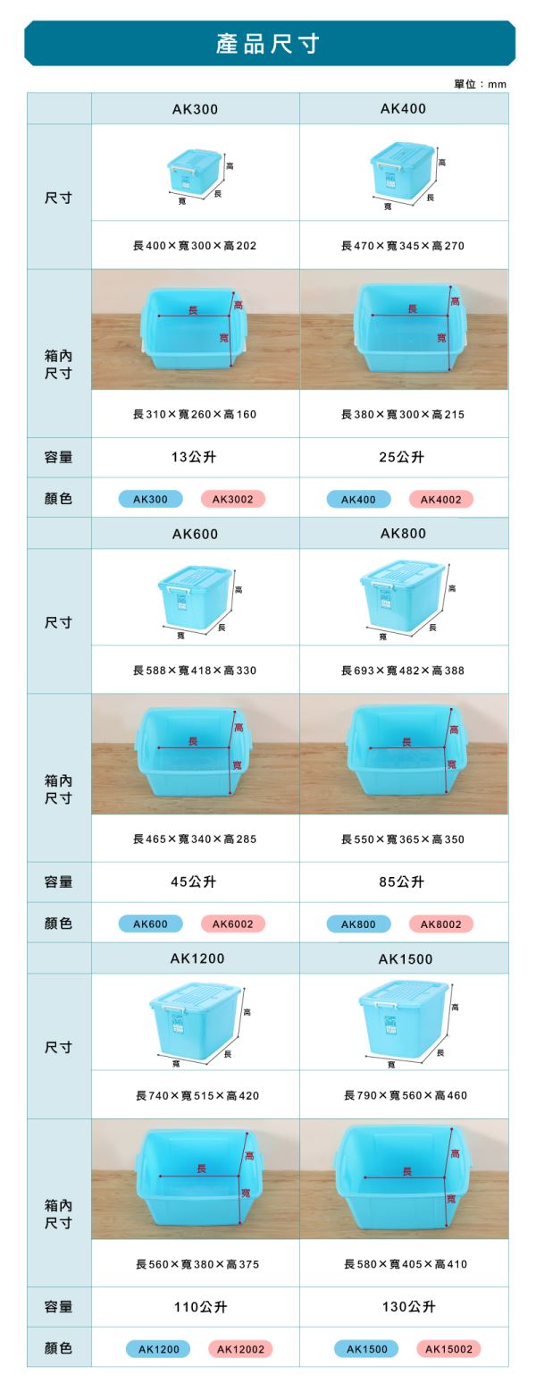 銀采滑輪整理箱(AK3002)尺寸