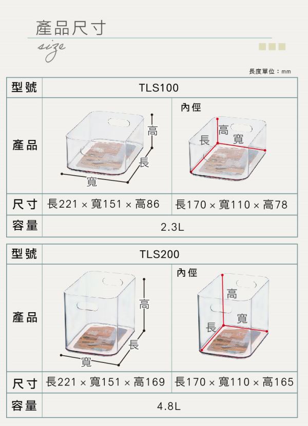 閃亮PET收納盒 (TLS)尺寸