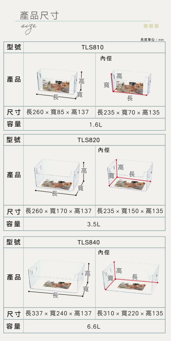 閃亮PET開放收納盒(TLS)尺寸