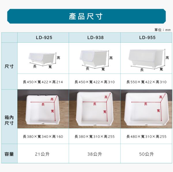 雙開直取式整理箱(LD)尺寸