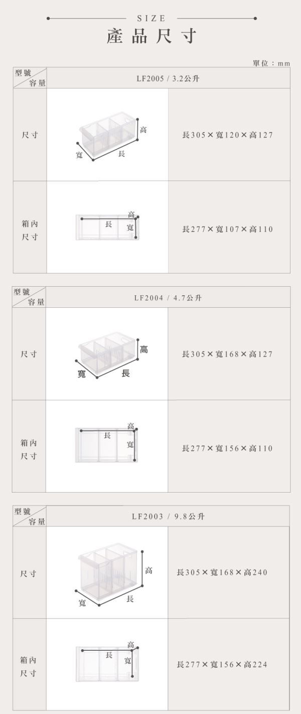 Fine隔板整理盒-中(LF200)尺寸